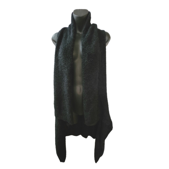 TALULAH BLACK FUZZY KNIT WATERFALL SLEEVELESS CARDIGAN - Picture 2 of 4